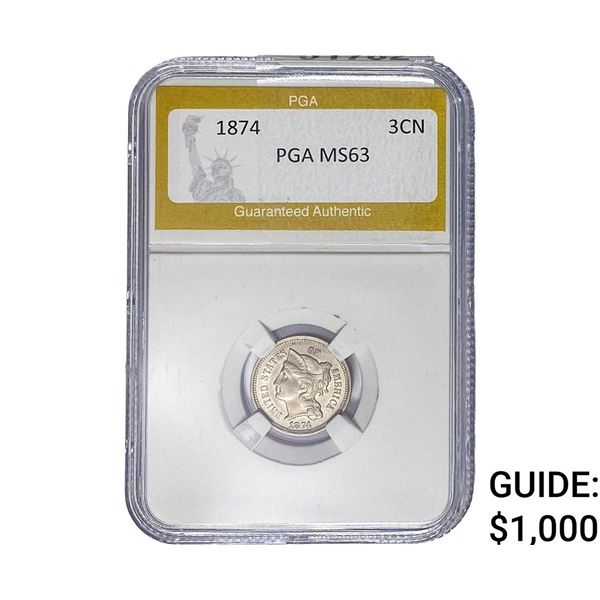 1874 Nickel Three Cent PGA MS63