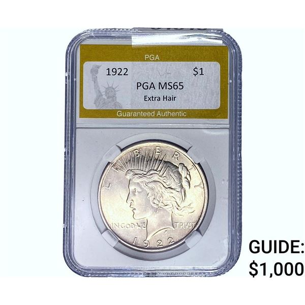 1922 Silver Peace Dollar PGA MS65 Extra Hair