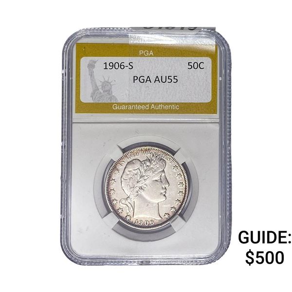 1906-S Barber Half Dollar PGA AU55