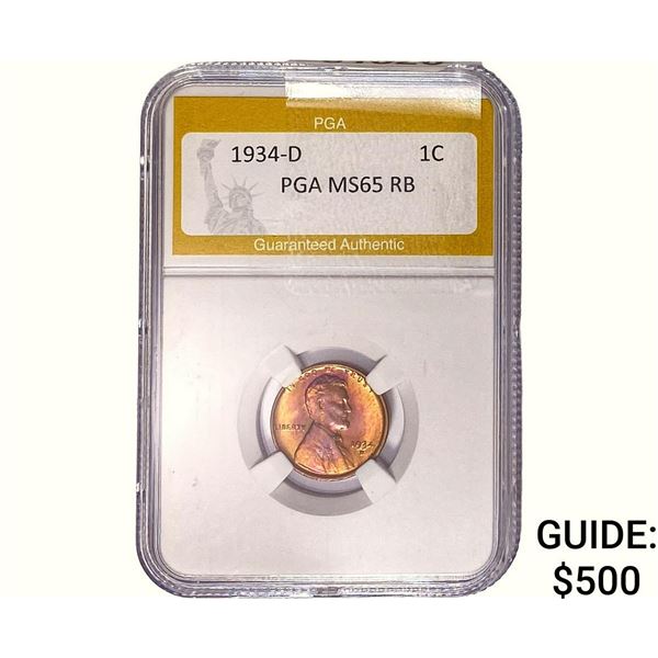 1934-D Wheat Cent PGA MS65 RB