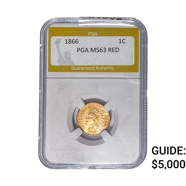 1866 Indian Head Cent PGA MS63 RED
