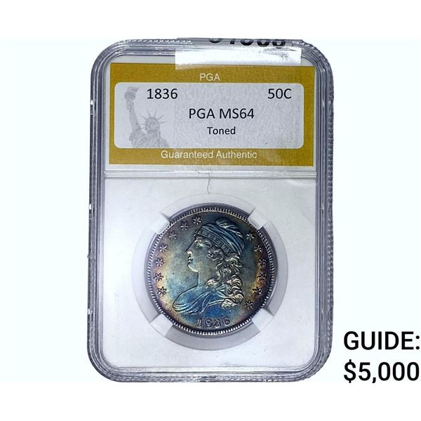 1836 Capped Bust Half Dollar PGA MS64 TONED