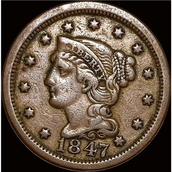 1847 Braided Hair Large Cent LIGHTLY CIRCULATED