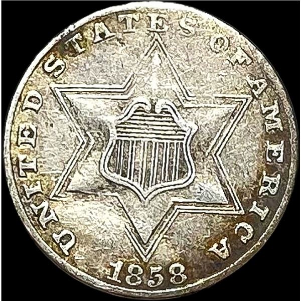 1858 Silver Three-Cent Piece NEARLY UNCIRCULATED