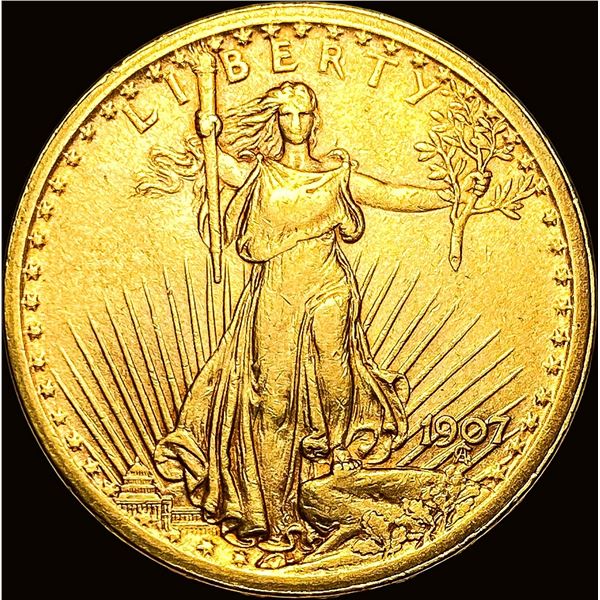 1907 High Relief Wire Rim Gold $20 Double Eagle CLOSELY UNCIRCULATED
