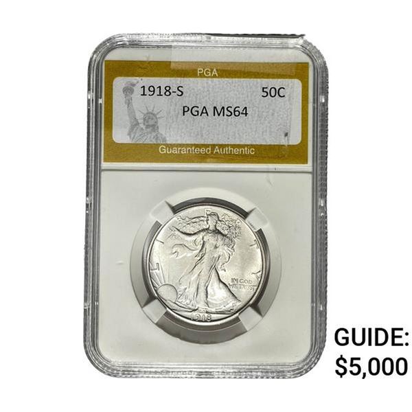 1918-S Walking Liberty Half Dollar PGA MS64