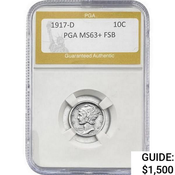 1917-D Mercury Silver Dime PGA MS63+ FSB