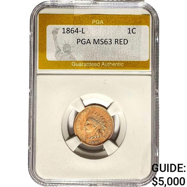 1864-L Indian Head Cent PGA MS63 RED