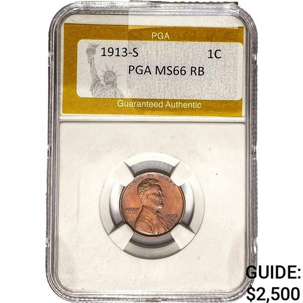 1913-S Wheat Cent PGA MS66 RB
