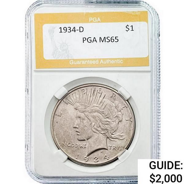 1934-D Silver Peace Dollar PGA MS65