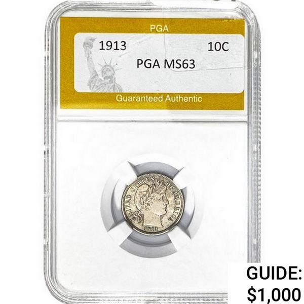 1913 Barber Dime PGA MS63