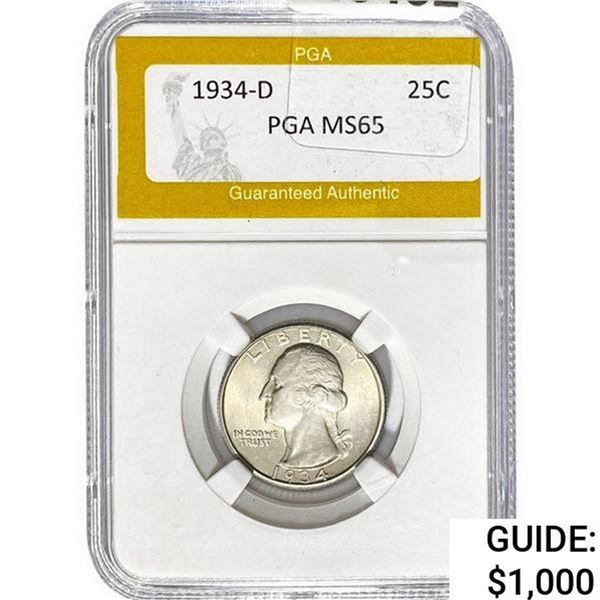1934-D Washington Silver Quarter PGA MS65