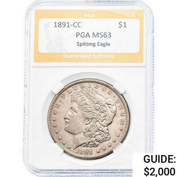 1891-CC Morgan Silver Dollar PGA MS63 Spitt. Eagle