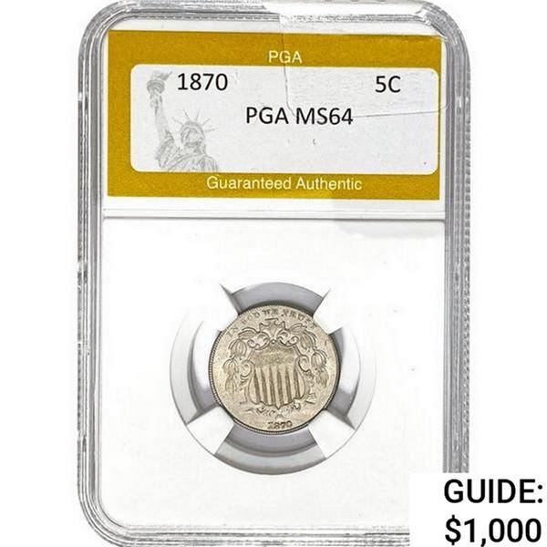 1870 Shield Nickel PGA MS64