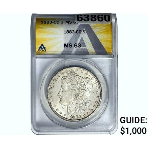 1883-CC Morgan Silver Dollar ANACS MS63