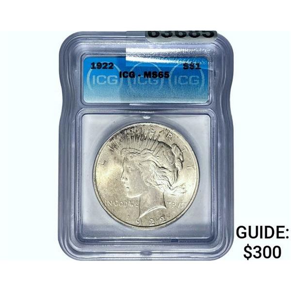 1922 Silver Peace Dollar ICG MS65