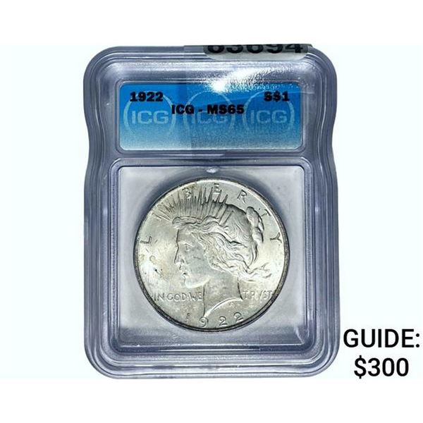 1922 Silver Peace Dollar ICG MS65