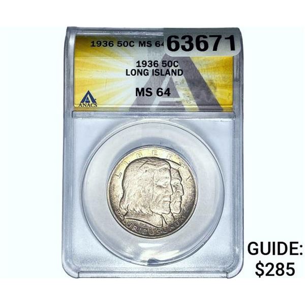1936 Long Island Half Dollar ANACS MS64