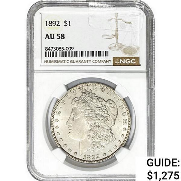 1892 Morgan Silver Dollar  AU58