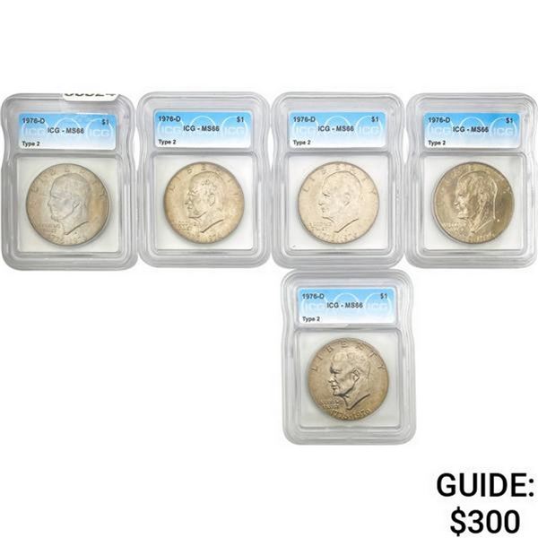 [5 Coins] 1976-D Eisenhower Dollar Ty2 ICG MS66