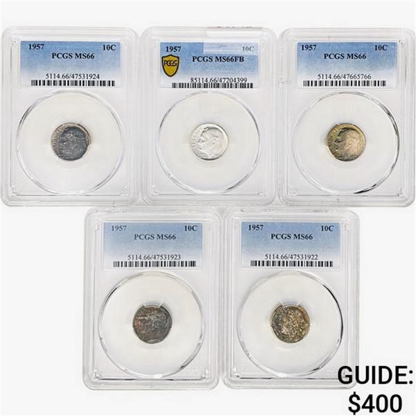 [5 Coins]1957 Roosevelt Dime PCGS MS66