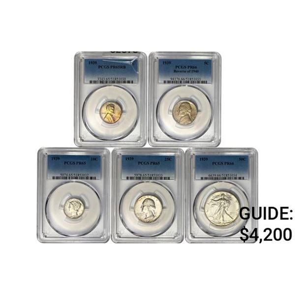 [5 Coins] 1939 1C-50C PROOF SET PCGS PR65-66