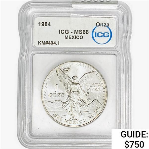 1984 1oz Silver Mexico Onza ICG MS68