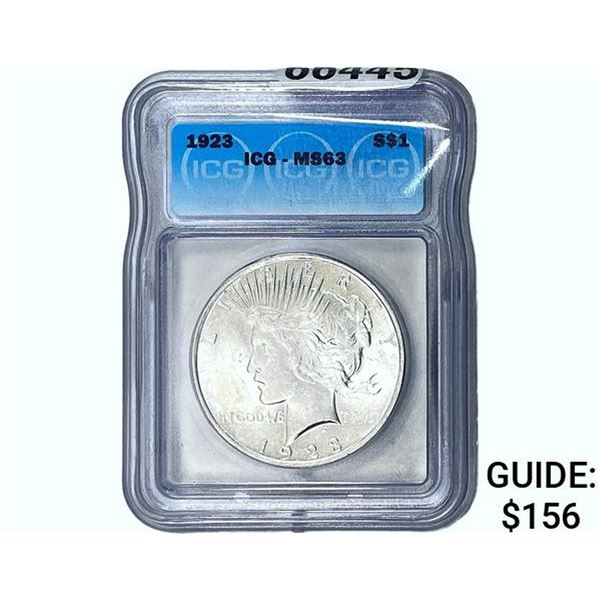1923 Silver Peace Dollar ICG MS63