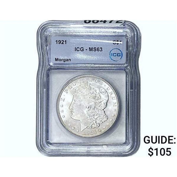 1921 Morgan Silver Dollar ICG MS63