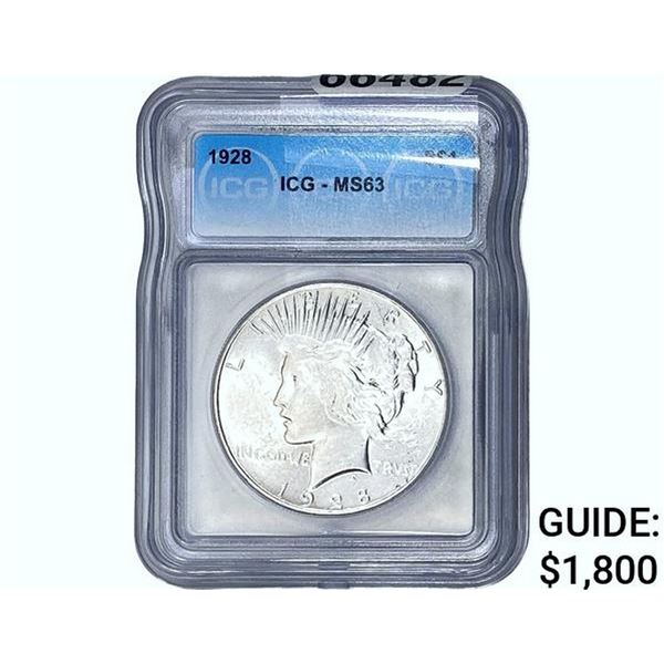 1928 Silver Peace Dollar ICG MS63