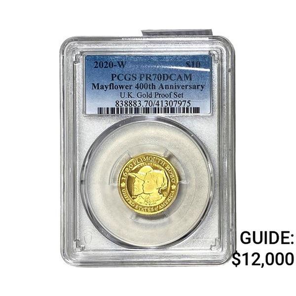 2020-W $10 Gold Mayflower 400th Annive. PCGS PR70 DCAM