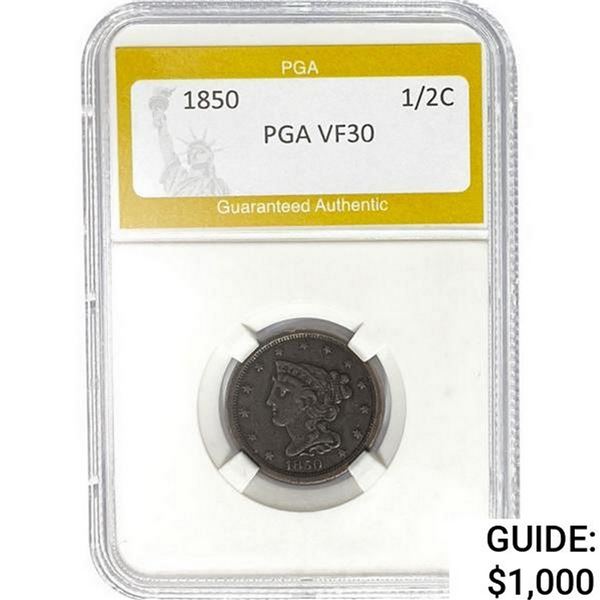 1850 Braided Hair Half Cent PGA VF30