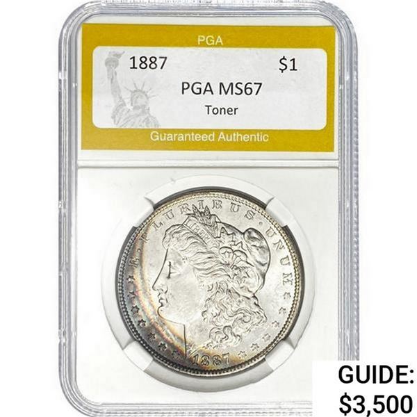 1887 Morgan Silver Dollar PGA MS67 Toner