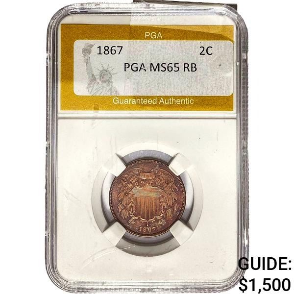 1867 Two Cent Piece PGA MS65 RB