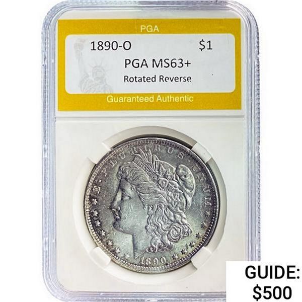 1890-O Morgan Silver Dollar PGA MS63+ Rotated Reverse