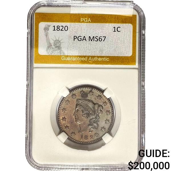 1820 Coronet Head Large Cent PGA MS67