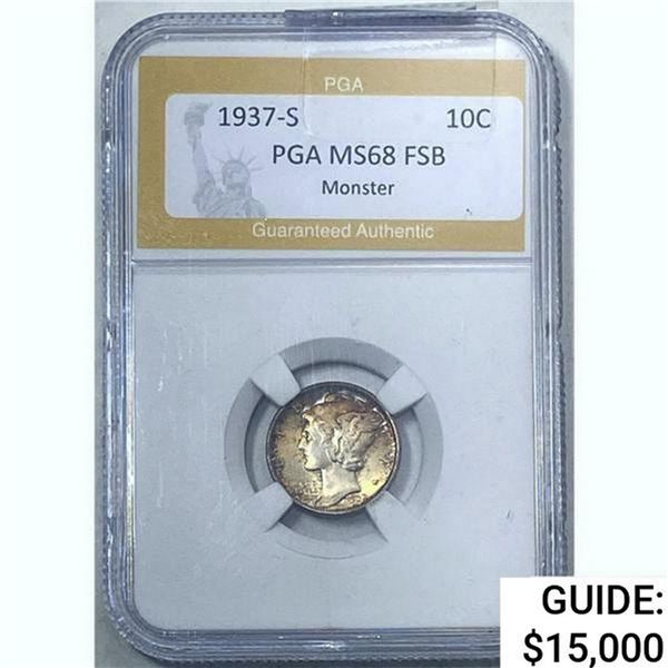 1937-S Mercury Silver Dime PGA MS68 FSB Monster