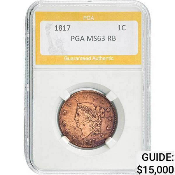 1817 Coronet Head Large Cent PGA MS63 RB
