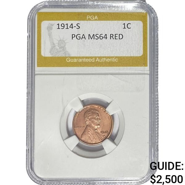 1914-S Wheat Cent PGA MS64 Red