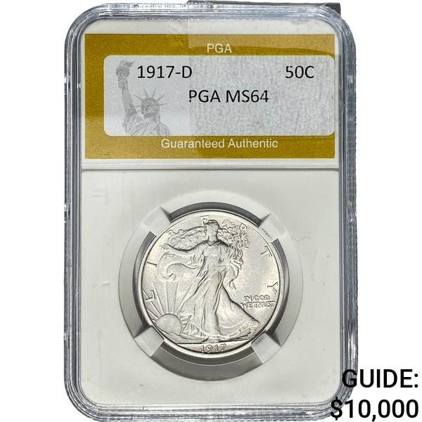1917-D Walking Liberty Half Dollar PGA MS64