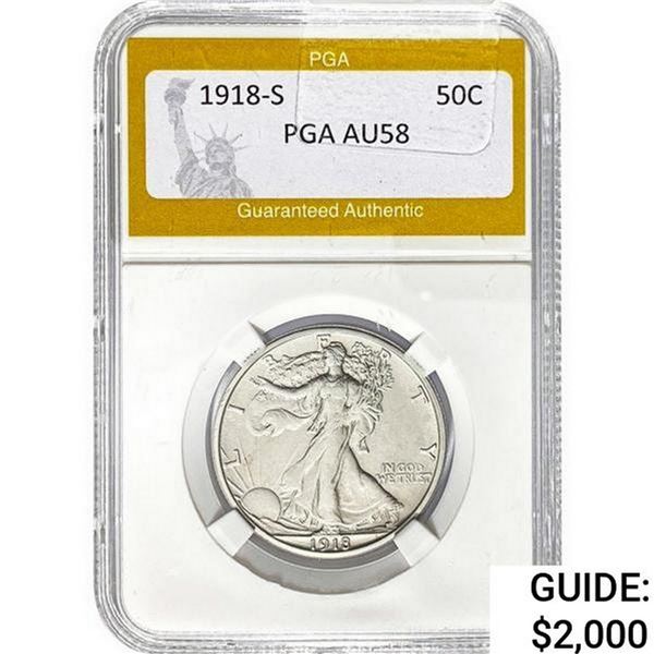 1918-S Walking Liberty Half Dollar PGA AU58