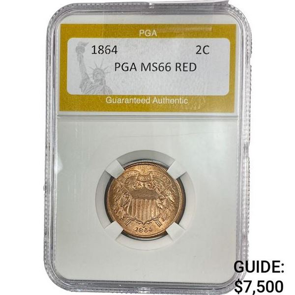 1864 Two Cent Piece PGA MS66 Red