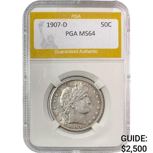 1907-D Barber Half Dollar PGA MS64