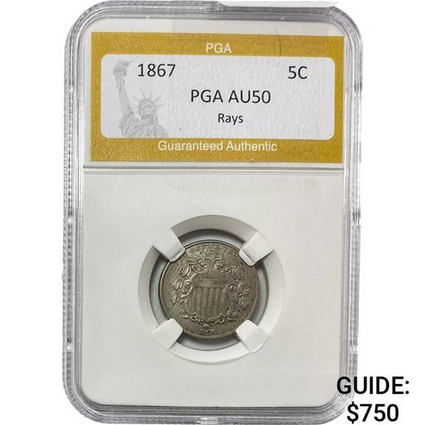 1867 Shield Nickel PGA AU50