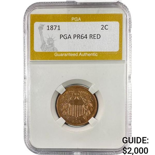 1871 Two Cent Piece PGA PR64 Red
