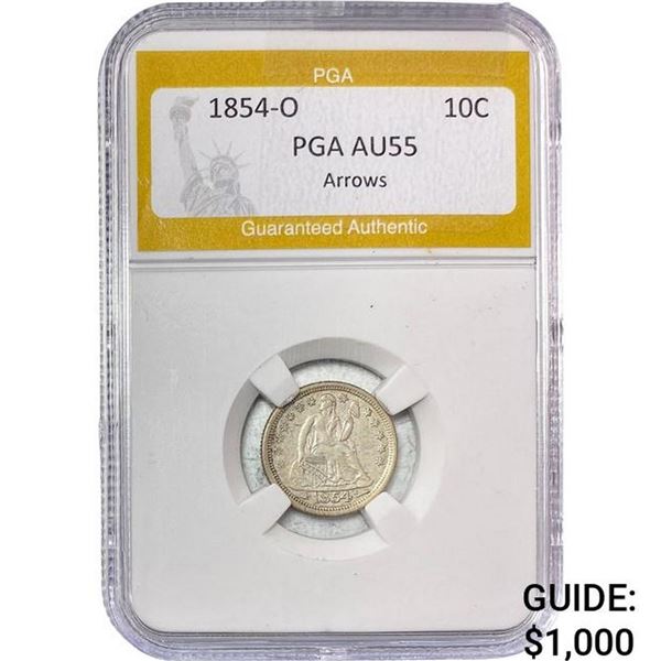 1854-O Seated Liberty Dime PGA AU55 Arrows