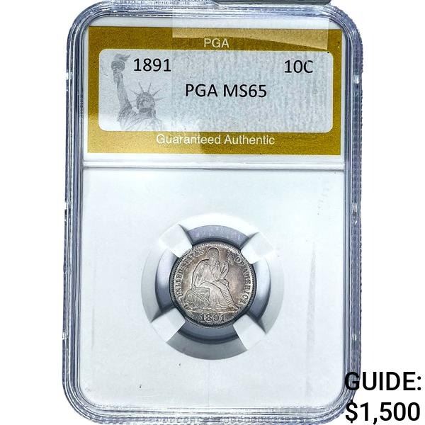 1891 Seated Liberty Dime PGA MS65