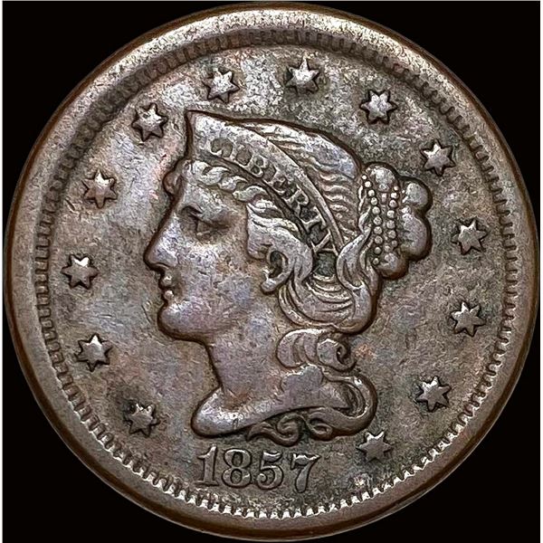1857 Braided Hair Large Cent LIGHTLY CIRCULATED