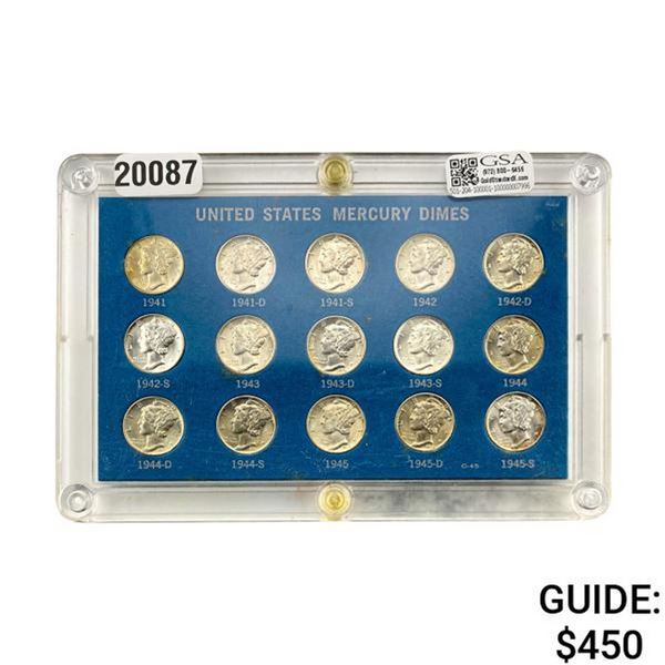 1941-1945 U.S. Mercury Dimes Set [15] Coins