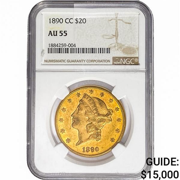1890-CC $20 Gold Double Eagle NGC AU55
